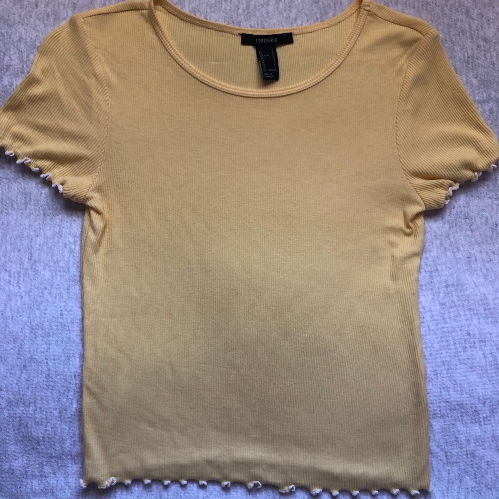 Forever 21 Yellow tee with white lettuce edge